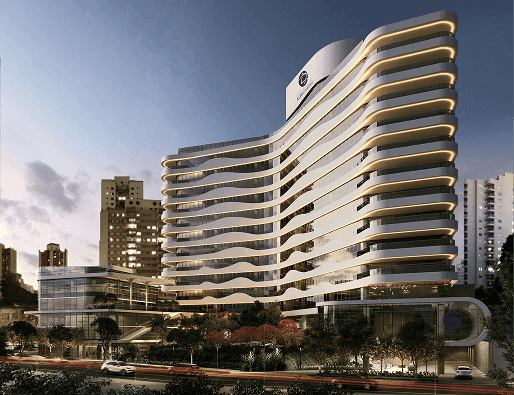 Vista noturna do empreendimento